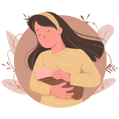 棕色系母乳喂养的妈妈和婴儿插画