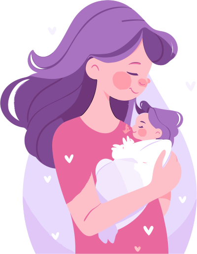 暗粉紫白背景妈妈抱宝宝插画