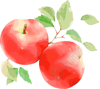 水彩风格的苹果透明背景插画