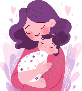 妈妈抱着宝宝的插画设计