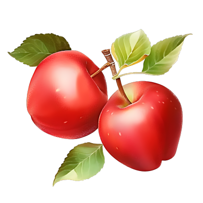 两个带叶子的红苹果图案PNG素材