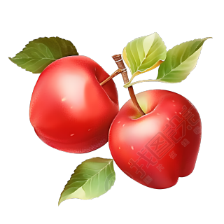两个带叶子的红苹果图案PNG素材