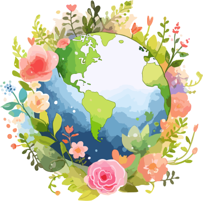 水彩花卉地球插画