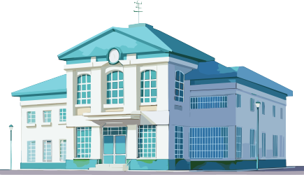 清新风格的蓝色学校建筑插画