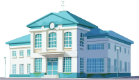 清新风格的蓝色学校建筑插画