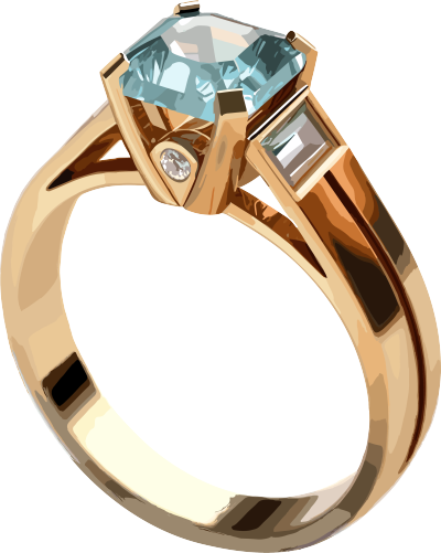 透明背景高清图形素材金色设计蓝钻戒指