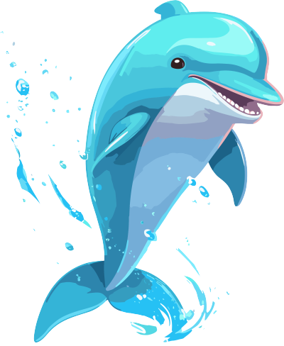 水色闪光的卡通海豚跃出水面