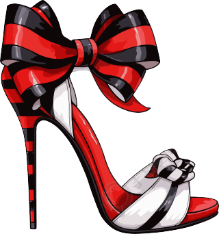 红色高跟鞋 蝴蝶结和条纹设计 矢量插图