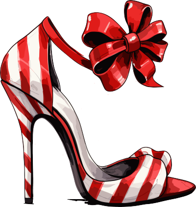红色高跟鞋与蝴蝶结和条纹设计矢量插画
