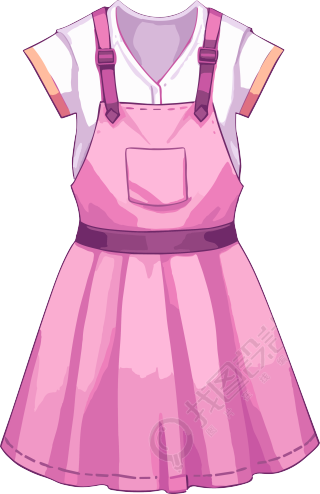粉色连衣裙搭配铅笔图案，动态GIF风格，扁平阴影，紫色，定制委托