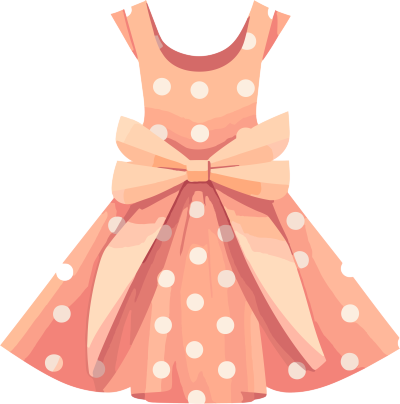 免费下载可商用的粉色与橙色波点图案时尚连衣裙和蝴蝶结设计