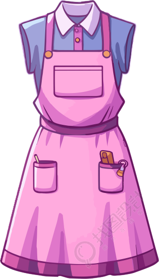 动态平面阴影紫色学校围裙粉色连衣裙与铅笔