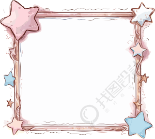 星空蓝棕色边框带粉色白框PNG素材