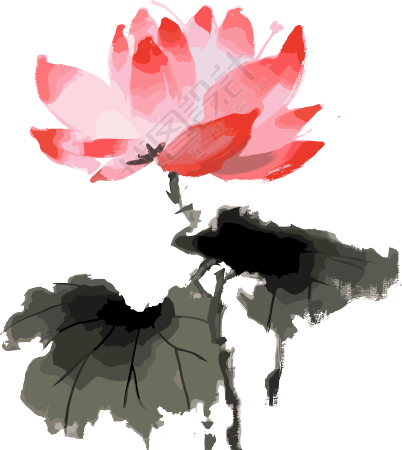 中国画风格的花和蝴蝶黑白插画元素