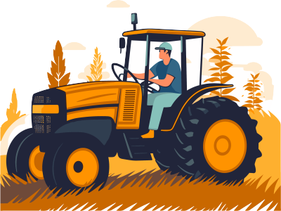 农田拖拉机与小麦的农场矢量插画元素