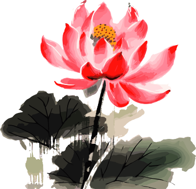 中国画风格的花与蝴蝶插画元素