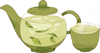 可商用一壶绿茶插画PNG元素