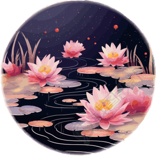 星星艺术组风格的水莲花粉色图片元素
