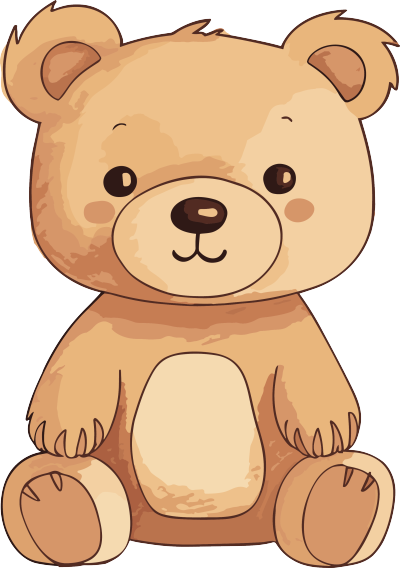 手绘平面风格的小熊玩偶插画