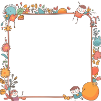 手绘插画可爱小朋友边框透明背景素材