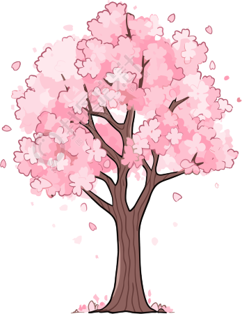 手绘风樱花树PNG素材