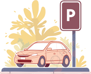 橙色小汽车和停车场标志PNG元素