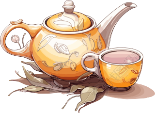 古风插画-茶壶与茶杯