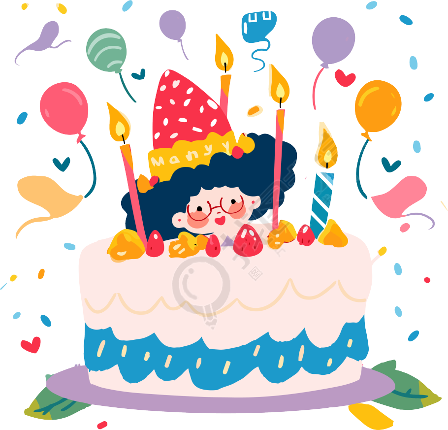 手绘扁平风格透明背景生日卡插画