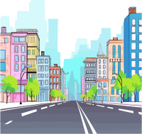 手绘风城市街道透明背景插画