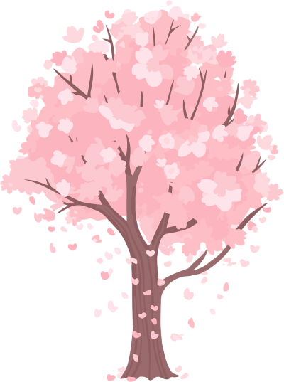 手绘风樱花树图案PNG元素