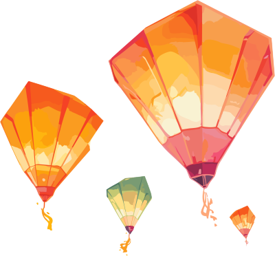 暗粉与浅琥珀色风格的四个绿色和橙色风筝在白色背景上飞翔元素