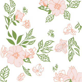 粉色花朵绿色树叶透明背景插画
