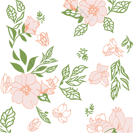 粉色花朵绿色树叶透明背景插画
