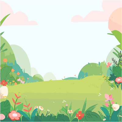 夏日景色清新草地手绘插画