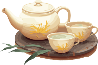 茶壶与茶杯矢量插画元素