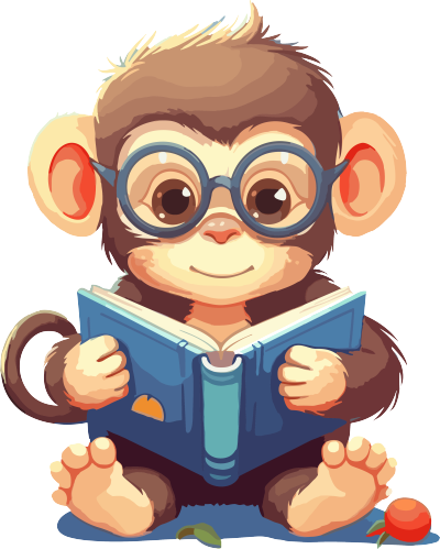 小猴戴眼镜看书动态插画
