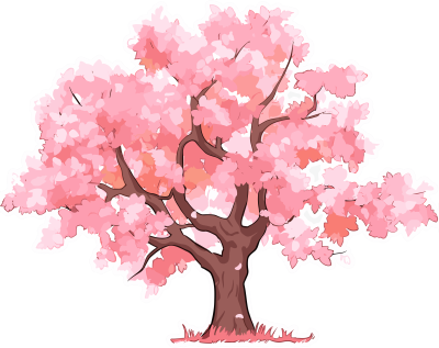 手绘风格樱花树图素材