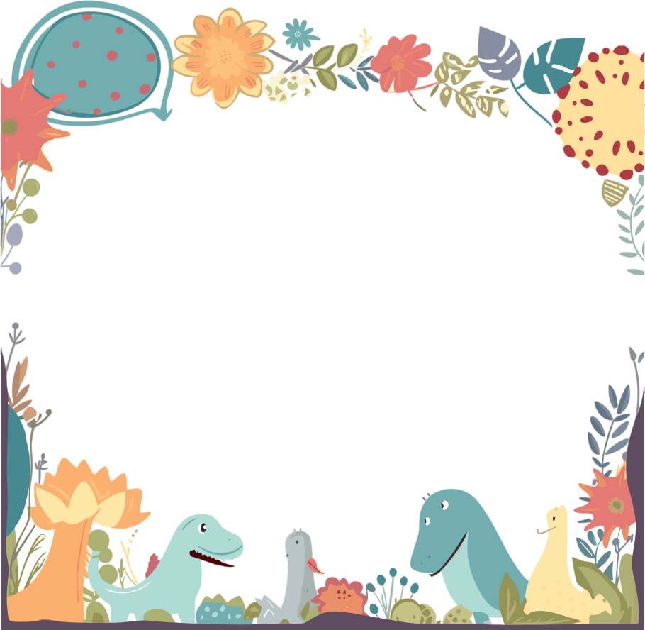 商用透明背景花朵树叶恐龙边框元素