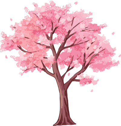 手绘风樱花树插画素材