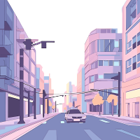 手绘风格城市街道PNG图形素材