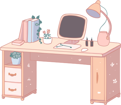 粉色桌子手绘插画素材PNG透明背景