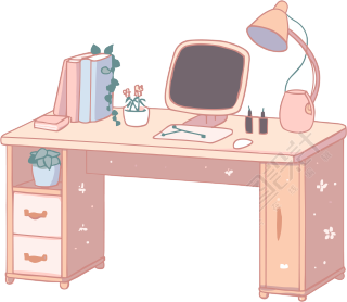 粉色桌子手绘插画素材PNG透明背景