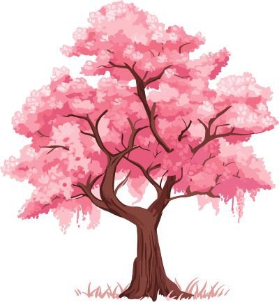 手绘风樱花树透明背景PNG素材