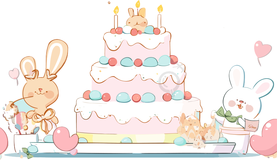 卡通小动物粉色蛋糕生日贺卡PNG元素