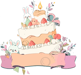 小兔子蛋糕透明背景生日卡插画