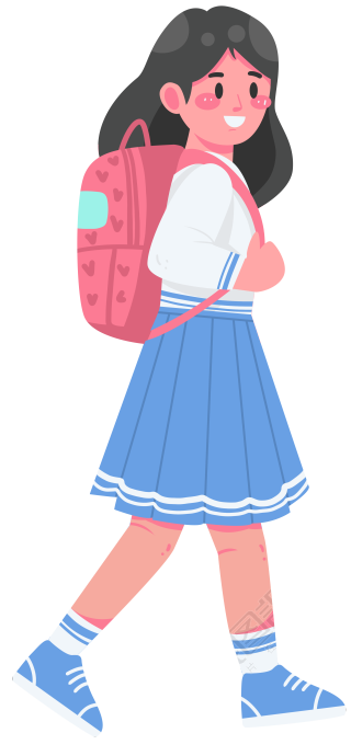 开学季背着粉色爱心书包的可爱女生PNG元素