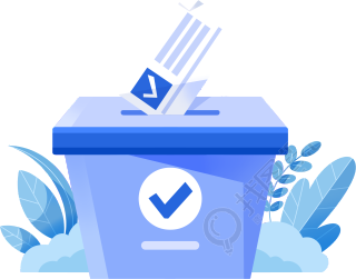 手绘透明背景的蓝色投票箱插画