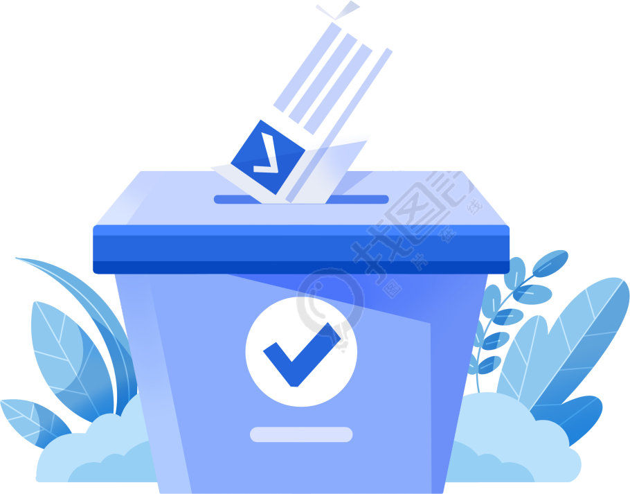 手绘透明背景的蓝色投票箱插画