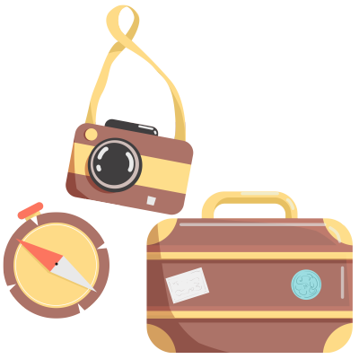 棕色系行李箱相机指南针插画素材