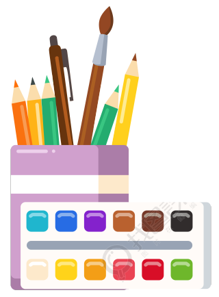 美术课彩色铅笔水彩颜料插画元素
